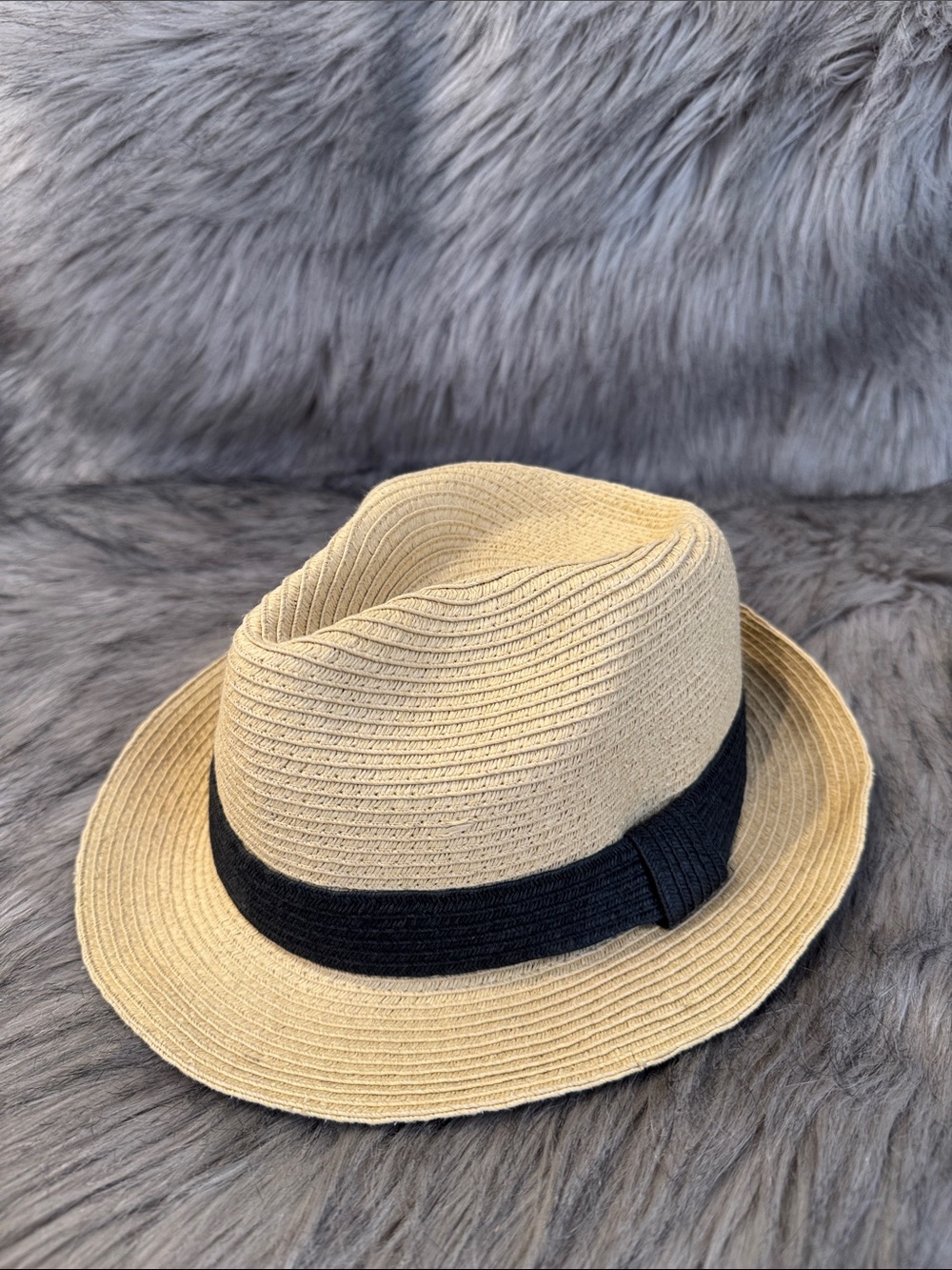 Peruvian Connection Beige Straw Fedora with Black Band
